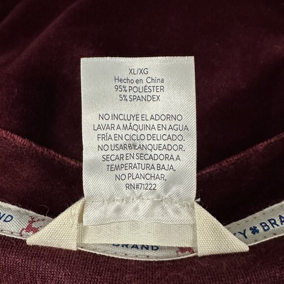 Lucky Brand size XL winter themed burgundy velour long sleeve v neck cropped top - Picture 5 of 6